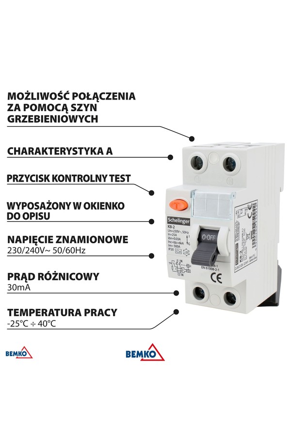 differential current circuit breaker a 2p 25a 30ma schelinger