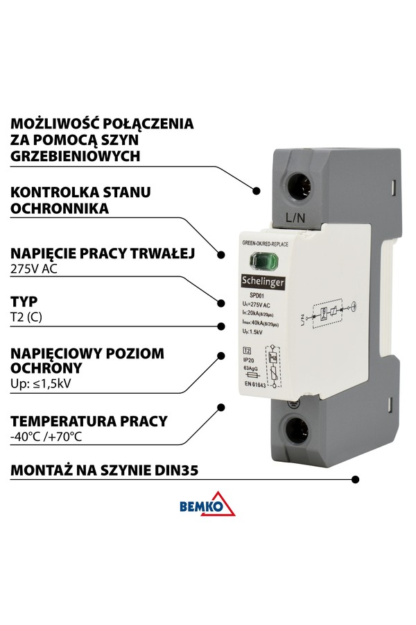 surge protector 1p 20ka(8/20) class t2 (c) schelinger
