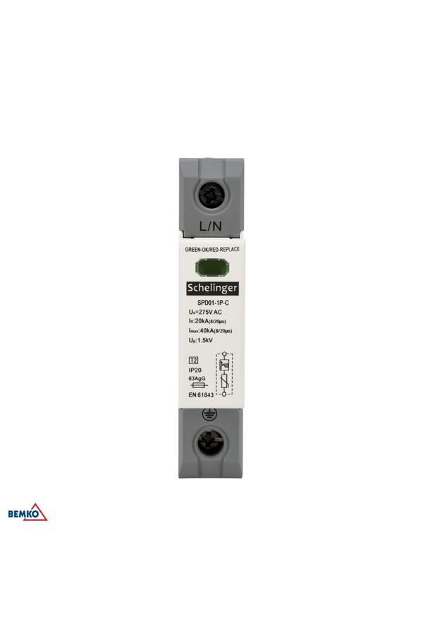 surge protector 1p 20ka(8/20) class t2 (c) schelinger