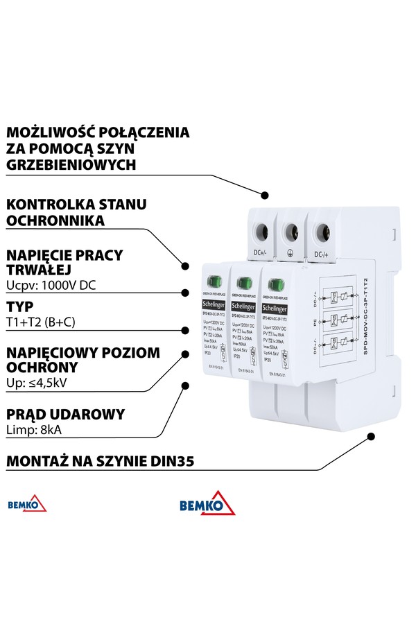 surge protector 3p 8ka dc 1000v class t1t2 schelinger