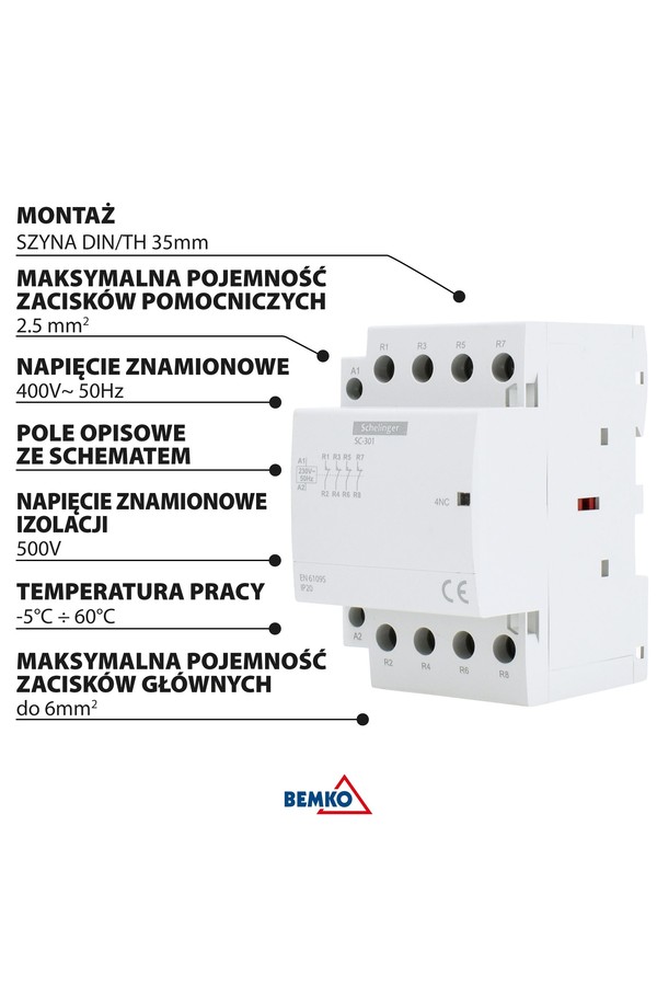 modulaarne kontaktor sc301 4p 40a typ 40 (4no + 0nc) schelinger