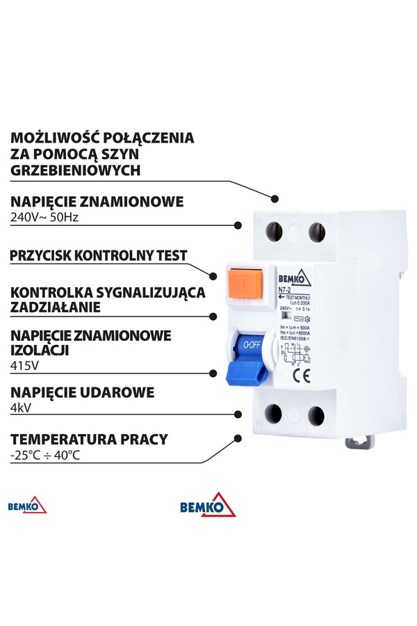 differential current circuit breaker ac 2p 63a 300ma