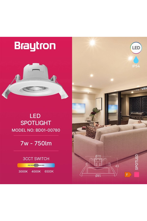Braytron SPOTLED G3 7W RND WHT 3IN1 IP54 LED SPOTLIGHT