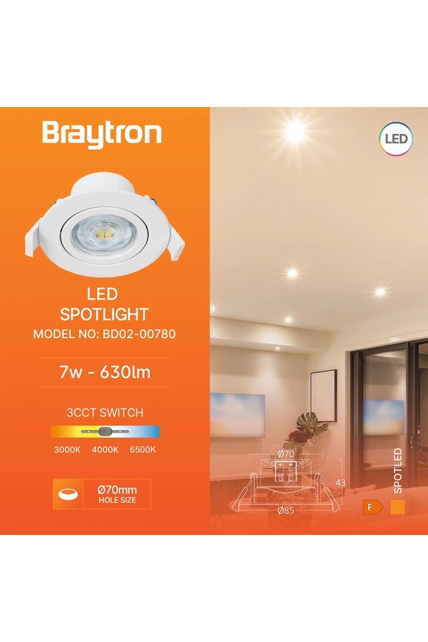 Braytron SPOTLED G3 7W RND WHT 3IN1 LED SPOTLIGHT