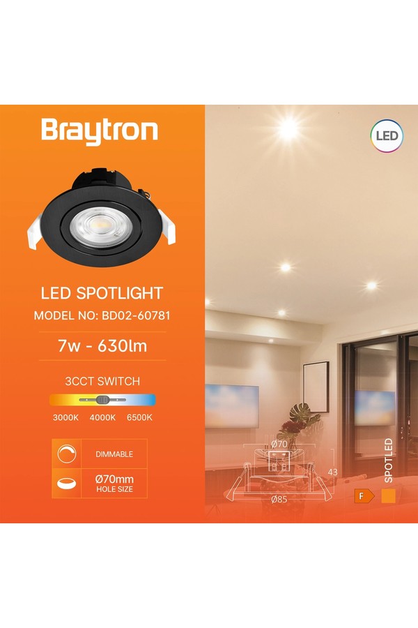Braytron SPOTLED G3 7W RND BLC 3IN1 DIM LED SPOTLIGHT