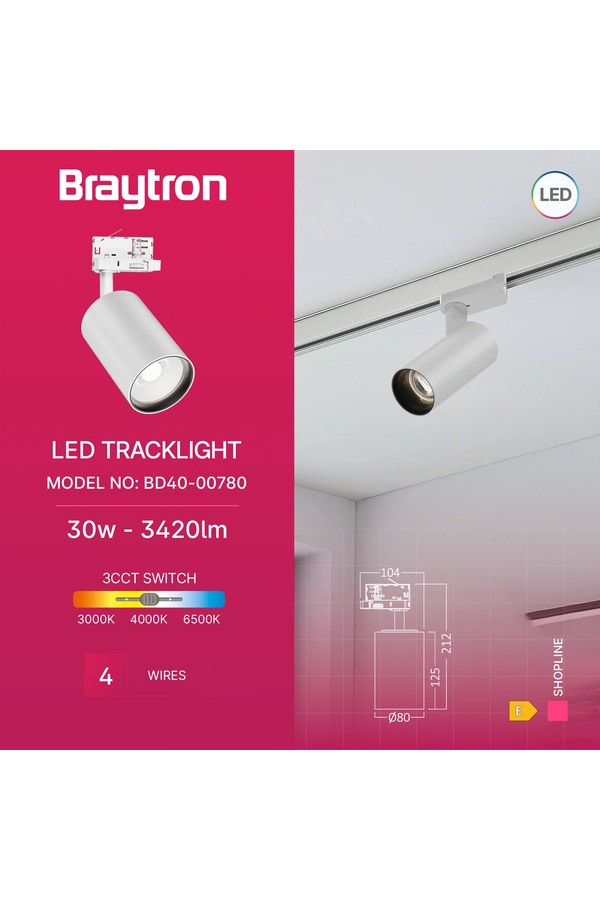 Braytron SHOPLINE P30 30W 4WRS WHT 3IN1 TRACKLIGHT