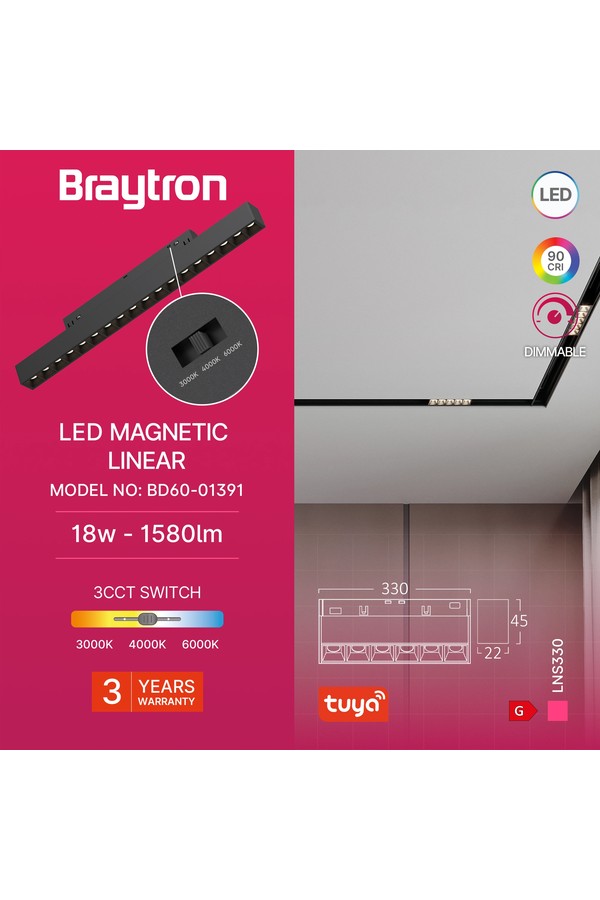 Braytron M20 LNS330 18W 48VDC TUYA LAN BLC MAG. LINEAR