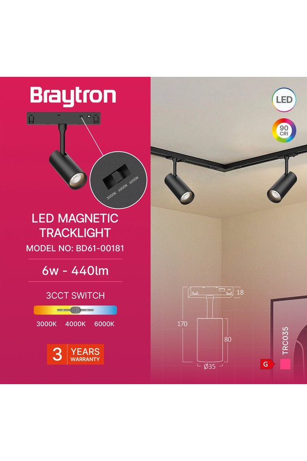 Braytron M20 TRC035 6W 48VDC 3IN1 BLC MAG. TRACK