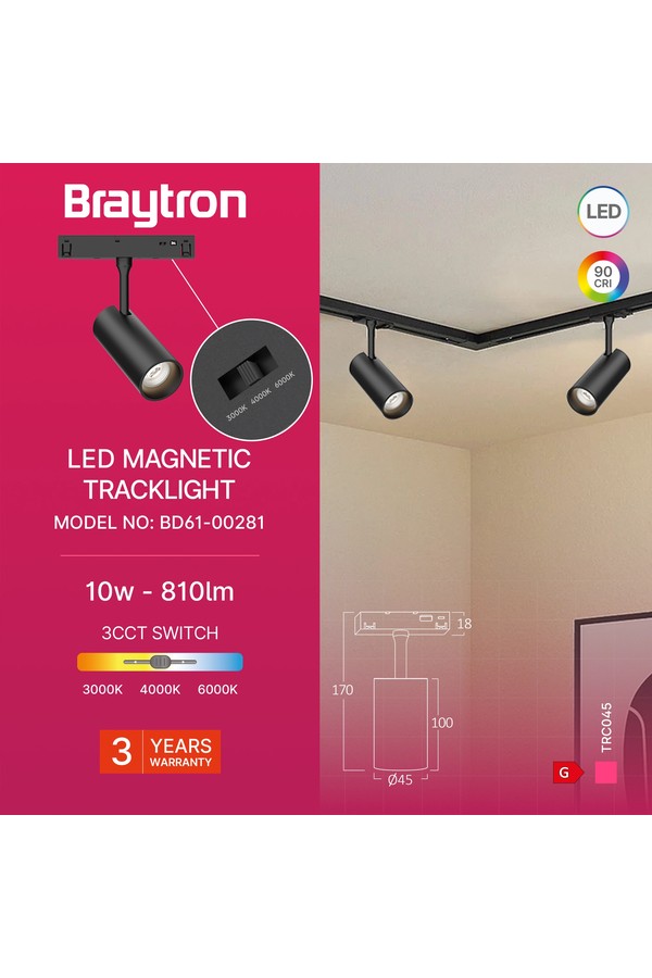 Braytron M20 TRC045 10W 48VDC 3IN1 BLC MAG. TRACK