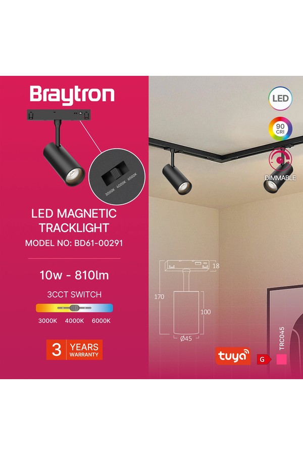 Braytron M20 TRC045 10W 48VDC TUYA LAN BLC MAG. TRACK