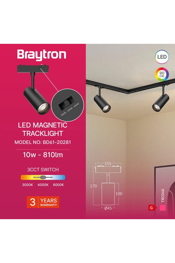 Braytron S20B TRC045 10W 48VDC 3IN1 BLC MAG. TRACK