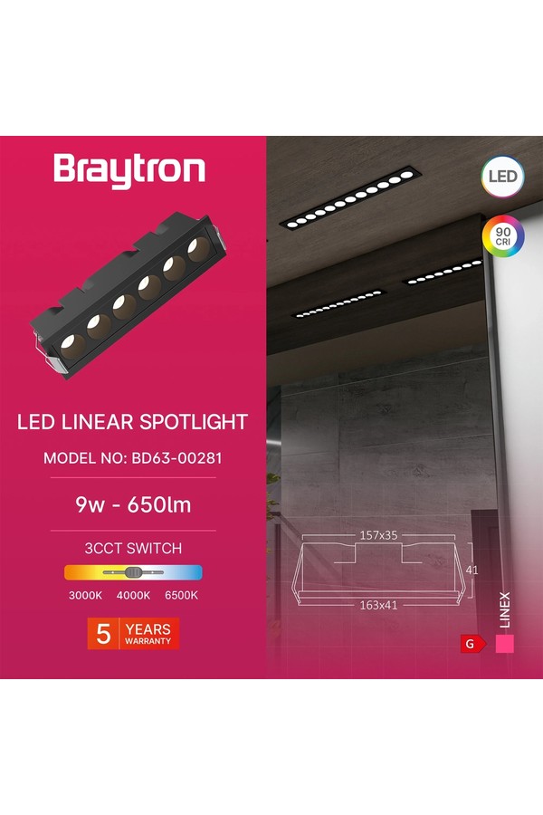 Braytron LINEX LN6 9W 3CCT BLC LED LINEAR FIXTURE