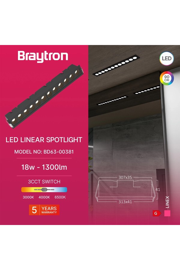 Braytron LINEX LN12 18W 3CCT BLC LED LINEAR FIXTURE