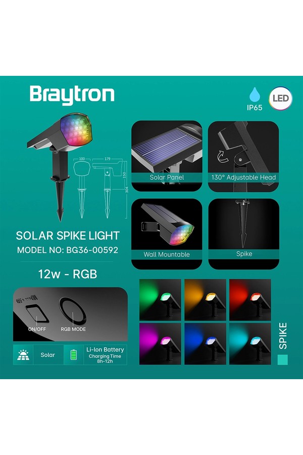 Braytron SPIKE 12W GRY RGB IP65 SPIKE LIGHT