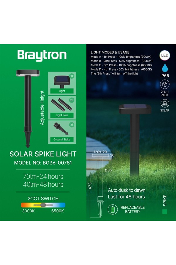 Braytron SPIKE 2B 8W RND BLC 2IN1 IP65 SPIKE LIGHT