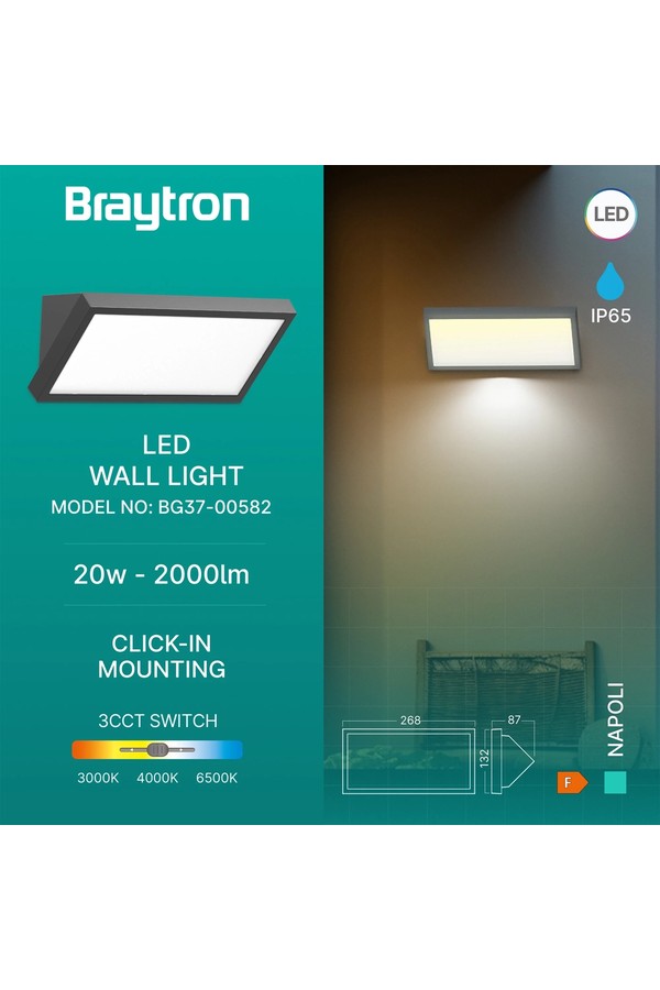 Braytron NAPOLI M RND GREY 20W 3IN1 IP65 WALL LIGHT