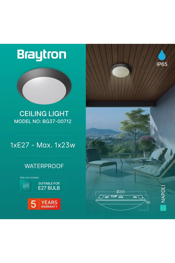 Braytron NAPOLI D270 1xE27 PC GRY IP65 CEILING LIGHT