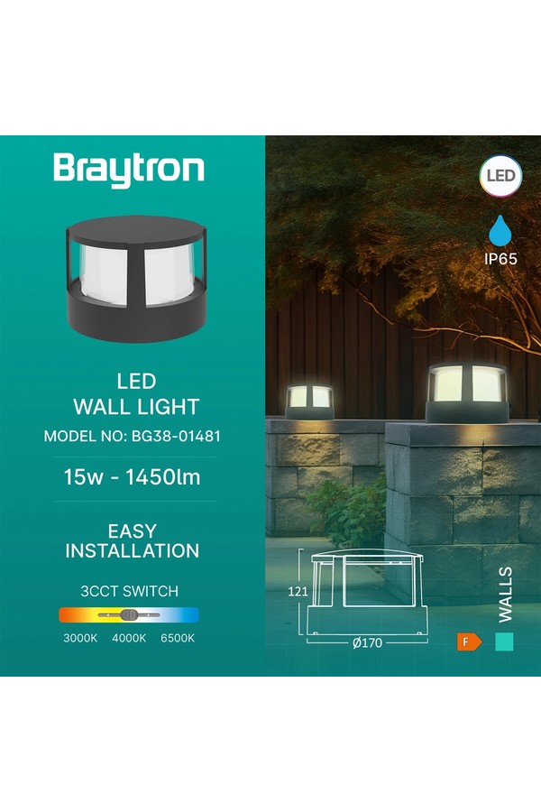 Braytron WALLS G1 RND BLC 15W 3IN1 IP65 WALL LIGHT