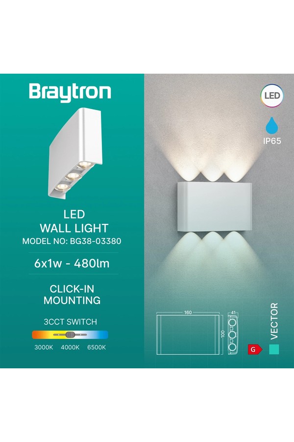 Braytron VECTOR B WL WHT 6x1W 3IN1 IP65 WALL LIGHT