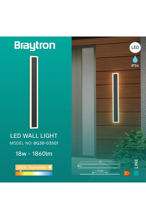 Braytron LINE 75 18W BLC IP54 LED WALL LIGHT