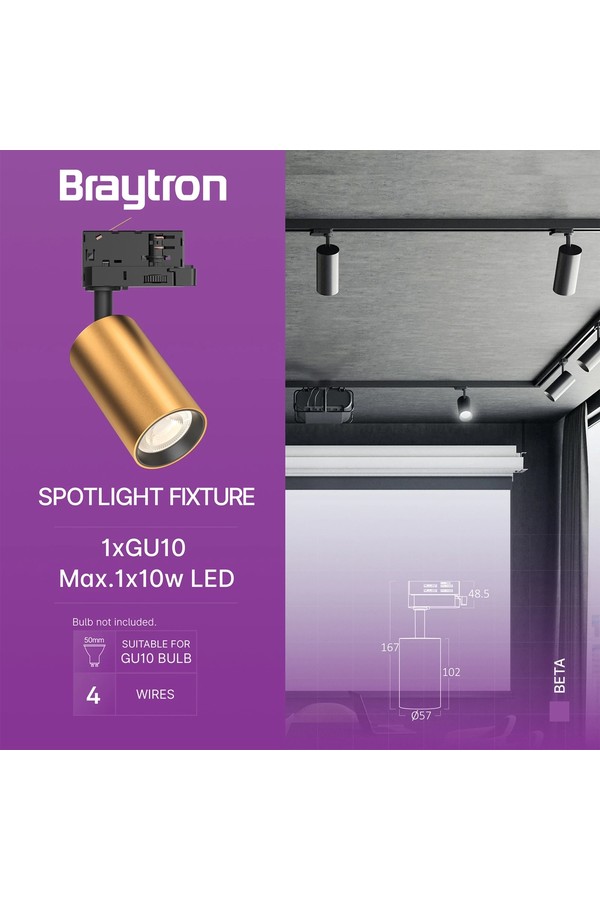Braytron BETA TR2 GLD GU10 4WRS TRACKLIGHT