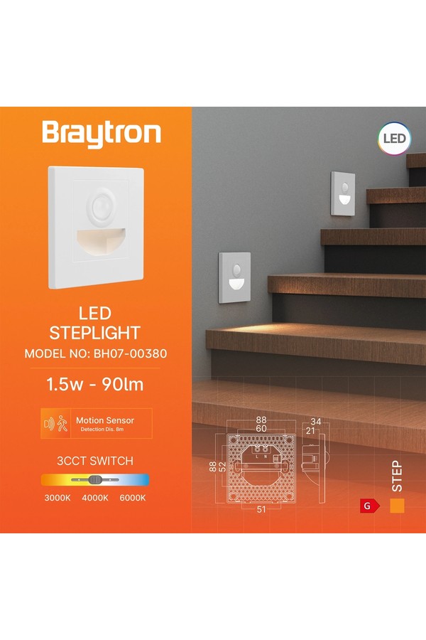 Braytron STEP BS SNS 1,5W 3IN1 WHT STEPLIGHT