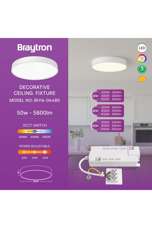 Braytron BLADE SR RND WHT 50W 3IN1 WAT3 CEILING LIGHT