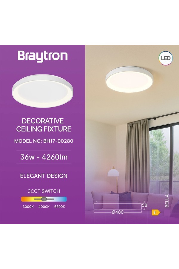 Braytron BELLA SLS SR RND WHT 36W 3IN1 IP20 CEILING LIG