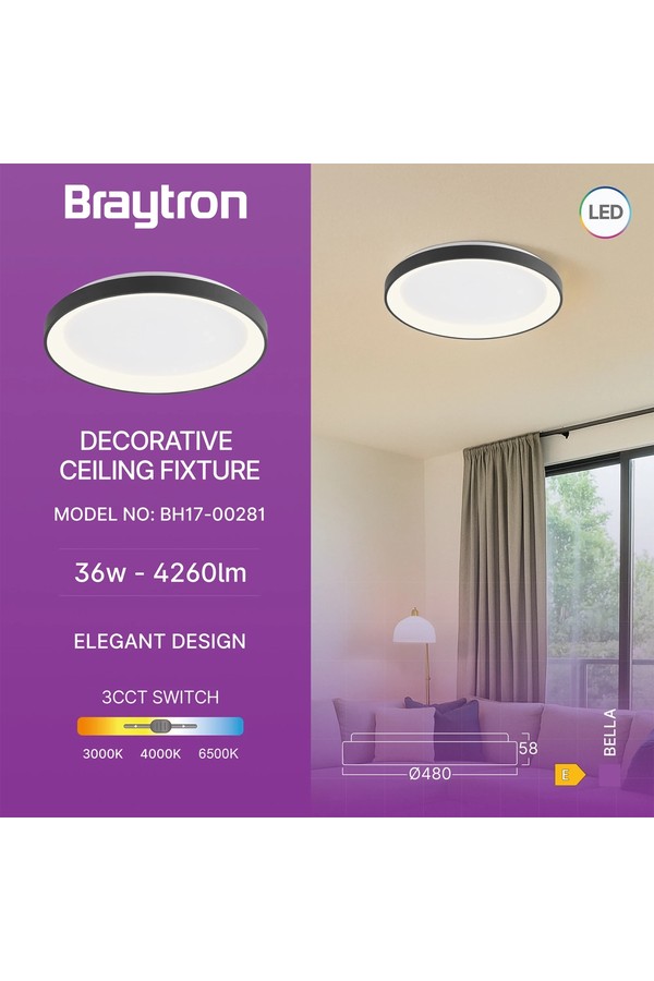 Braytron BELLA SLS SR RND BLC 36W 3IN1 IP20 CEILING LIG