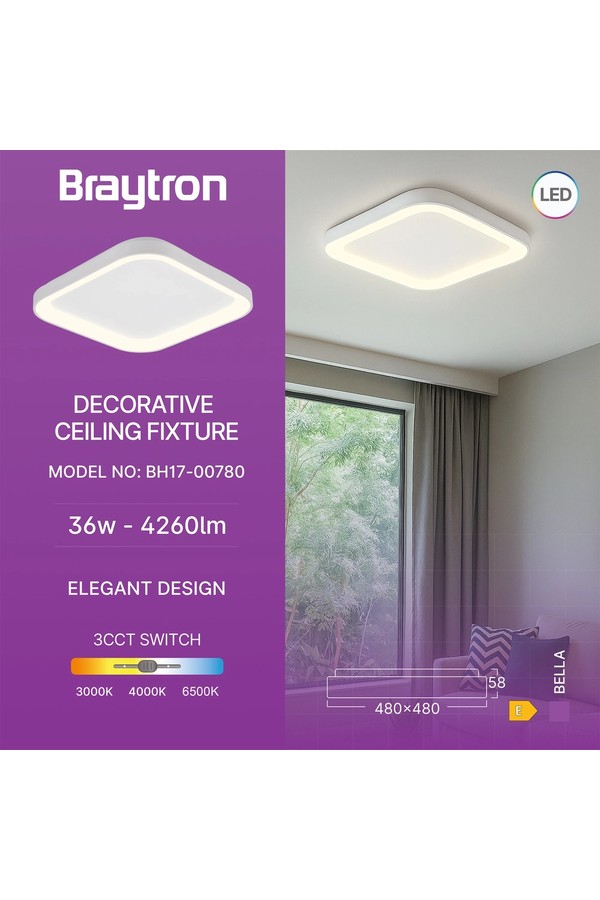 Braytron BELLA SLS SR SQR WHT 36W 3IN1 IP20 CEILING LIG