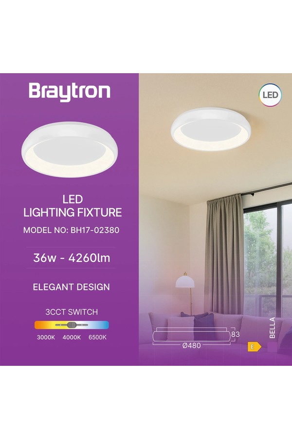 Braytron BELLA MLS SR RND WHT 36W 3IN1 IP20 CEILING FIX