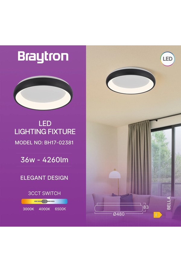 Braytron BELLA MLS SR RND BLC 36W 3IN1 IP20 CEILING FIX
