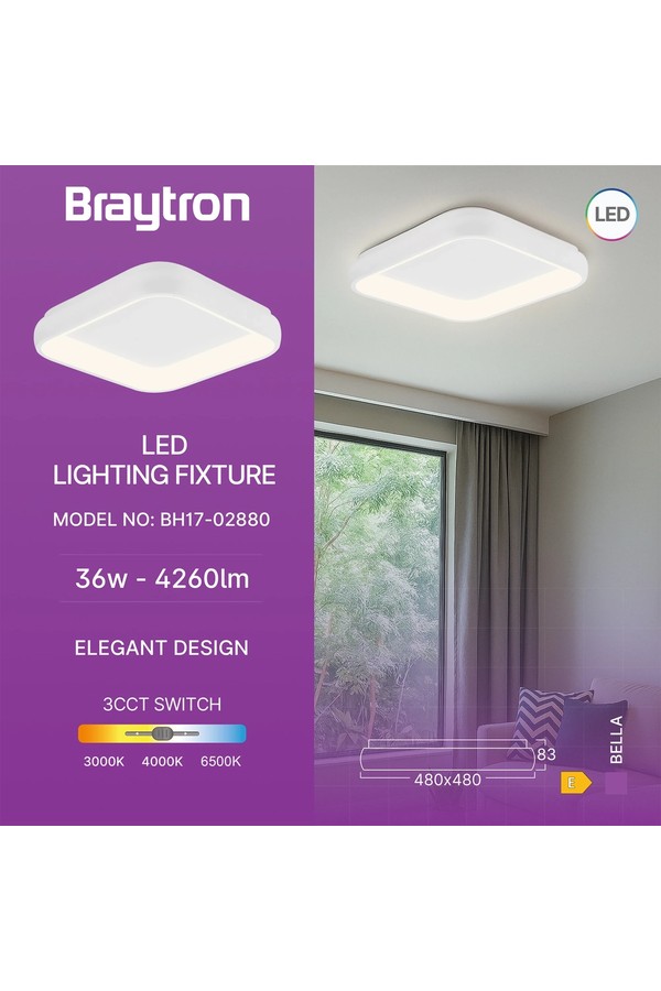 Braytron BELLA MLS SR SQR WHT 36W 3IN1 IP20 CEILING FIX