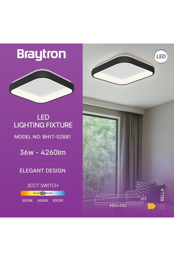 Braytron BELLA MLS SR SQR BLC 36W 3IN1 IP20 CEILING FIX