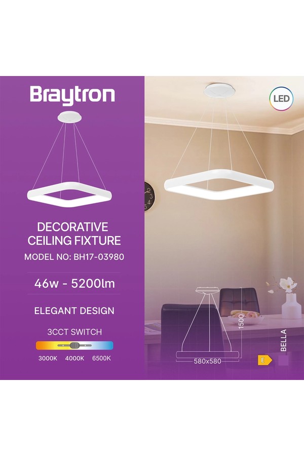 Braytron BELLA MLP PD SQR WHT 46W 3IN1 IP20 CEILING FIX