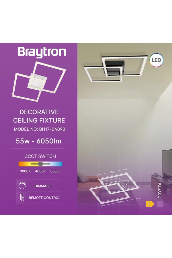 Braytron CRYSTAL A 55W 3IN1 RMT WHT CEILING LIGHT