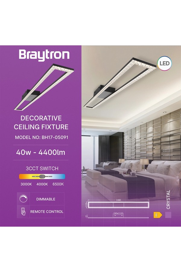 Braytron CRYSTAL C 40W 3IN1 RMT BLC CEILING LIGHT