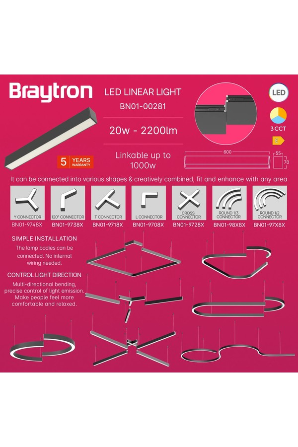 Braytron ALINE 55 18W 0.6MT 3IN1 BLC IP20 LINEAR LIGHT