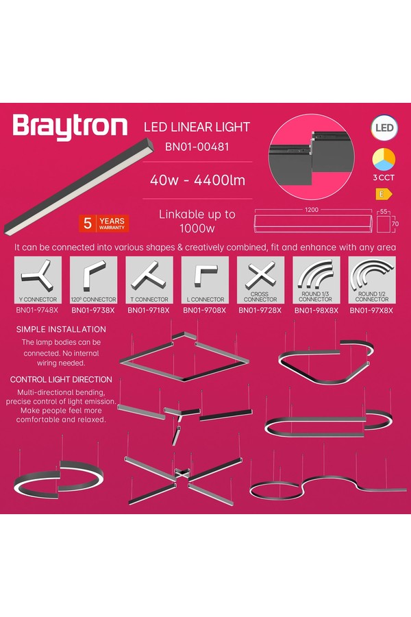 Braytron ALINE 55 36W 1.2MT 3IN1 BLC IP20 LINEAR LIGHT