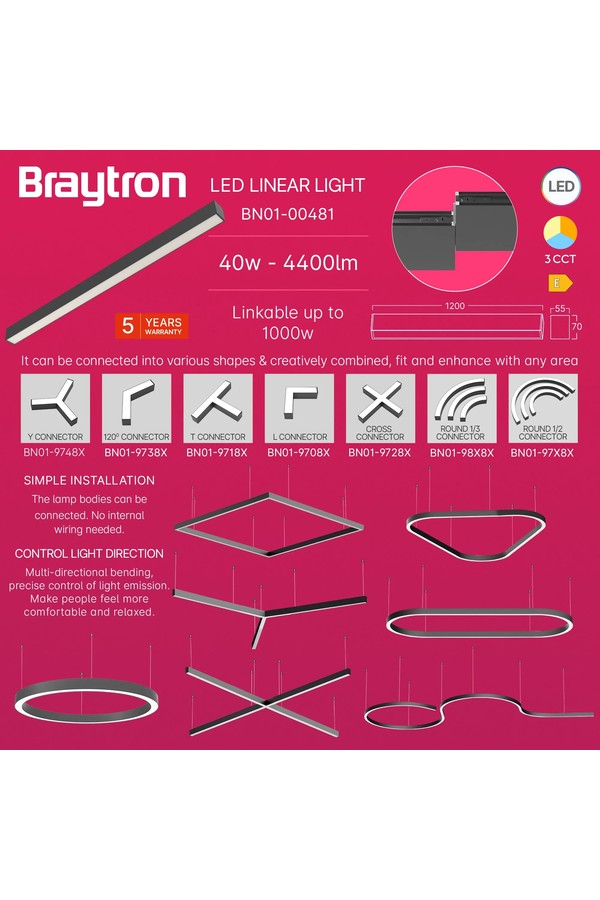 Braytron ALINE 55 36W 1.2MT 3IN1 BLC IP20 LINEAR LIGHT