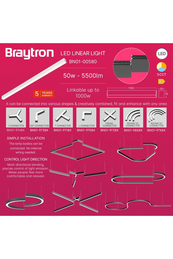 Braytron ALINE 55 45W 1.5MT 3IN1 WHT IP20 LINEAR LIGHT