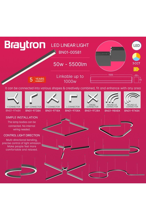 Braytron ALINE 55 45W 1.5MT 3IN1 BLC IP20 LINEAR LIGHT
