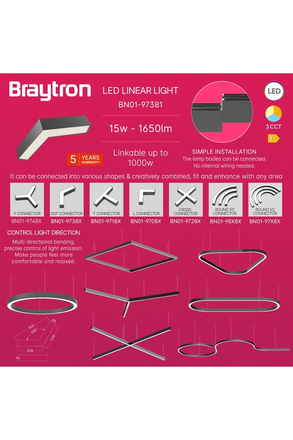 Braytron ALINE 55 L 13W 390x155 3IN1 BLC IP20 LINEAR LI