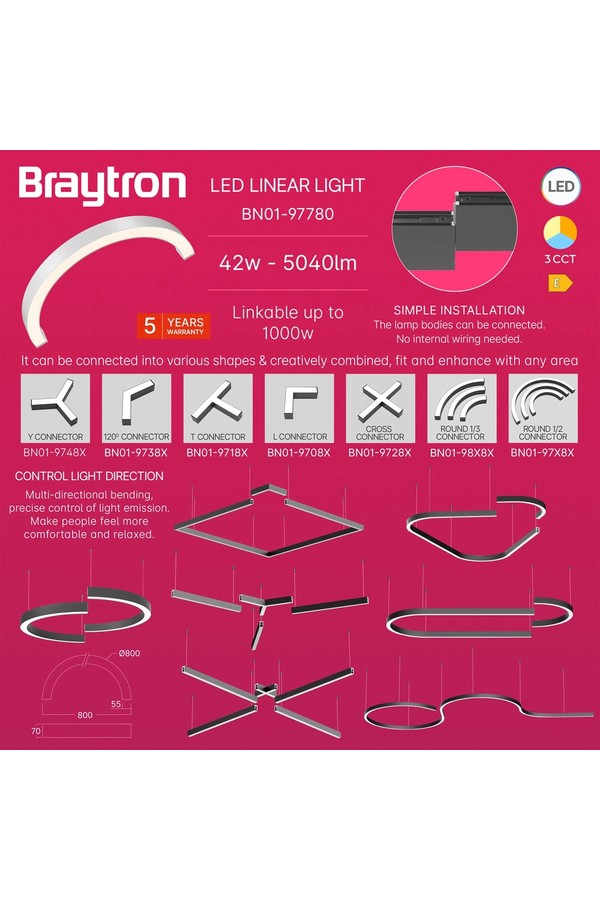Braytron ALINE 55 1/2 42W D800 3IN1 WHT IP20 LINEAR LIG