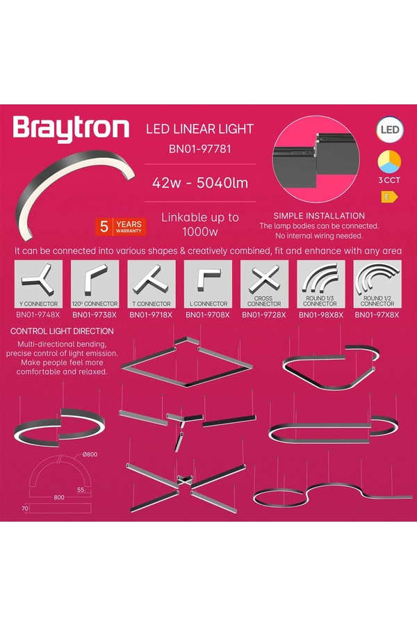 Braytron ALINE 55 1/2 42W D800 3IN1 BLC IP20 LINEAR LIG