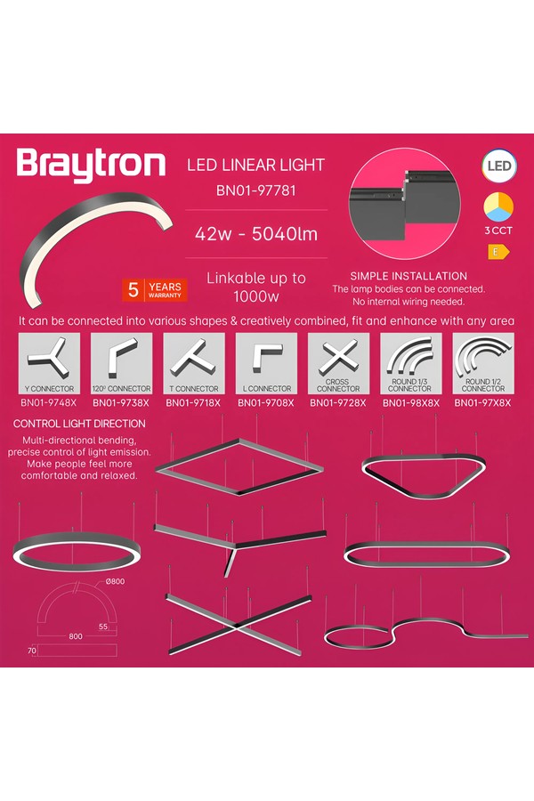 Braytron ALINE 55 1/2 42W D800 3IN1 BLC IP20 LINEAR LIG