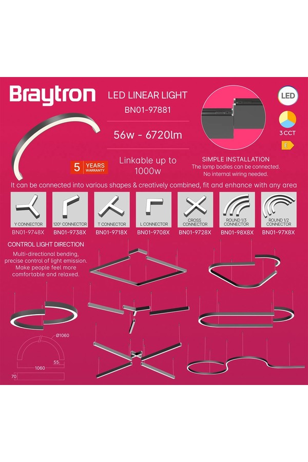 Braytron ALINE 55 1/2 56W D1060 3IN1 BLC IP20 LINEAR LI