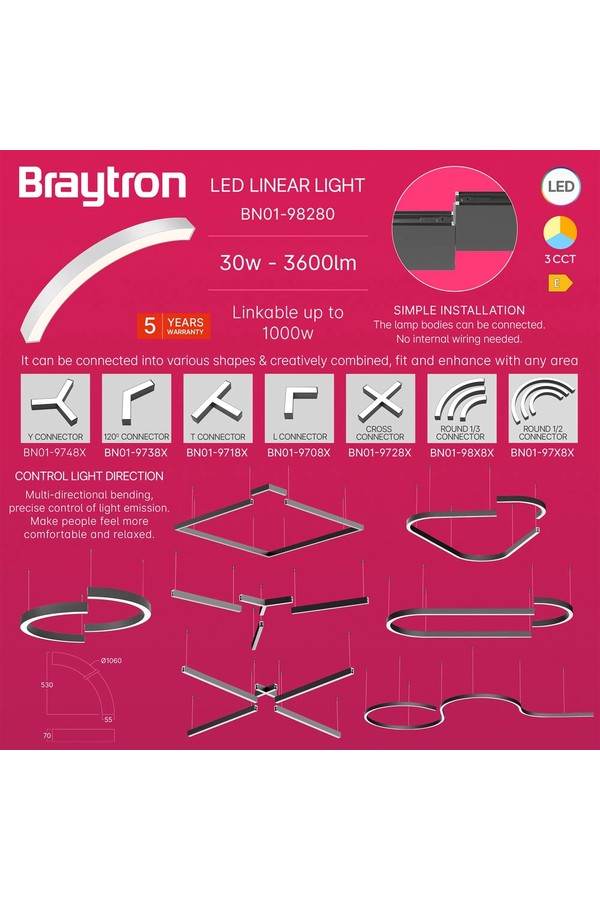 Braytron ALINE 55 1/4 30W D1060 3IN1 WHT IP20 LINEAR LI