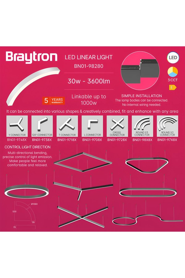 Braytron ALINE 55 1/4 30W D1060 3IN1 WHT IP20 LINEAR LI