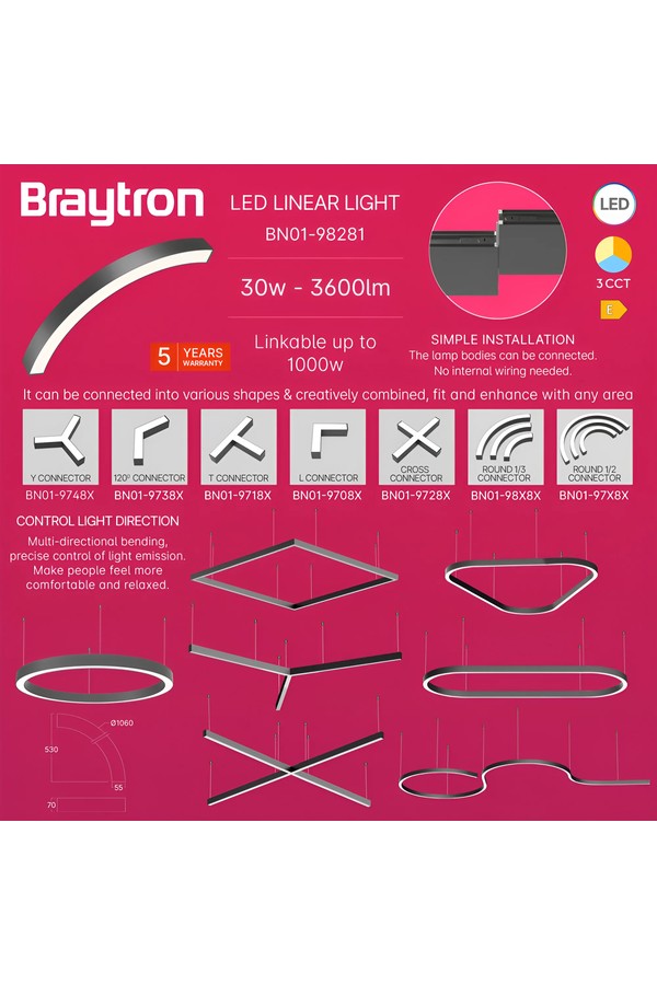Braytron ALINE 55 1/4 30W D1060 3IN1 BLC IP20 LINEAR LI